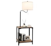 COSTWAY Floor Lamp with End Table, Narrow End Table with 360° Rotatable Lamp, 2 USB Charging Ports and Adjustable Foot Pads, Nightstand Standing Lamp for Living Room, Bedroom