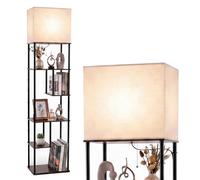 COSTWAY Floor Lamp with Shelves, 5-Tier Tall Standing Lamp with Linen Fabric Shade, Chain Switch & Standard E27 Bulb Base, Corner Display Shelf Lamp for Living Room, Bedroom & Office