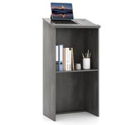 COSTWAY Floor Lectern Podium, Wooden Standing Desk Host Stage with Storage Shelf & Cable Holes, Speaking Reading Table for Classroom, Conference and Auditorium (Grey)