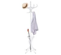 Costway Floor Standing Coat Jacket Stand Solid Wood Hanger With Umbrella Rack-White