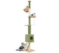 COSTWAY Floor to Ceiling Cat Tree, 5 Tier Tall Cat Tower with 218-270cm Adjustable Height, Space Capsule, Condo, Sisal Scratching Posts, Ladder & Rope, Climbing Activity Center for Indoor Cats Kittens