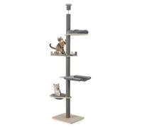 COSTWAY Floor to Ceiling Cat Tree, 5 Tier Tall Cat Tower with 236-271cm Adjustable Height, Perch, Basket Bed, Scratching Posts, Hammock & Removable Cushions, Indoor Kittens Climbing Activity Center