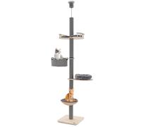 COSTWAY Floor to Ceiling Cat Tree, 5 Tier Tall Cat Tower with 236-271cm Adjustable Height, Scratching Posts, Cattail Basket Bed, Hammock, Climbing Activity Center for Indoor Cats