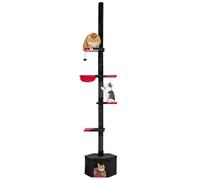 COSTWAY Floor to Ceiling Cat Tree, 5 Tier Tall Cat Tower with 245-300cm Adjustable Height, Condo, Hanging Basket, Sisal Scratching Posts & Dangling Ball, Indoor Kittens Climbing Activity Center