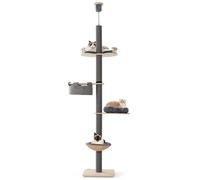 Costway Floor To Ceiling Cat Tree 5-Tier Wooden Cat Tower W/ Hammock & Bed