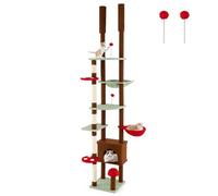 COSTWAY Floor to Ceiling Cat Tree, Tall Cat Tower with 202-224cm/238-265cm Adjustable Height, Condo, Hammock, Basket, Sisal Scratching Posts & 2 Spring Balls, Indoor Kittens Climbing Activity Center