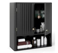 Costway Fluted Bathroom Wall Cabinet 2-Door Medicine Cabinet-Black