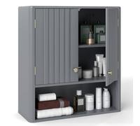 Costway Fluted Bathroom Wall Cabinet 2-Door Medicine Cabinet-Grey