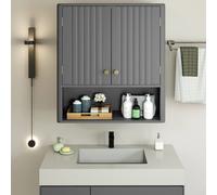 Costway Fluted Bathroom Wall Cabinet Modern Double Door Medicine Cabinet in Grey COSTWAY Grey