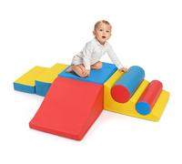 Costway Foam Climbing Blocks Toddlers 7-Piece Soft Play Toys Set w/Hook in Blue COSTWAY Blue