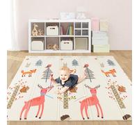 COSTWAY Foldable Baby Play Mat, Double-Sided Extra Large Foam Playmat with Carrying Bag, Waterproof Thick Floor Crawling Mats for Babies Toddlers, 180 x 200 x 1.5cm (Dear + Giraffe)