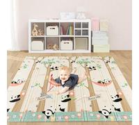 COSTWAY Foldable Baby Play Mat, Reversible Non-Slip Foam Playmat, Waterproof Thick Floor Crawling Mats for Babies Toddlers (Pand Giraffe, 200x180cm)