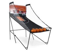 COSTWAY Foldable Basketball Arcade Game, Dual Shot Electronic Basketball Game with 8 Modes, 4 Balls and LED Scoreboard, Indoor Basketball Hoop for Kids, Adults (Red)