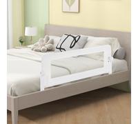 Costway Foldable Bed Rail 120 Cm Baby Bed Guard Rail W/ Adjustable Safety Strap-White