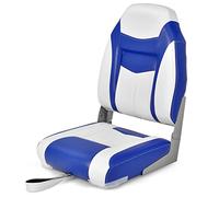 COSTWAY Foldable Boat Chairs, Low/High Back Fishing Seat with 10cm/15cm Thick Cushion, Long Fixation Strap and Ergonomic Backrest (High Back, 10cm Thich Cushion, Blue, 1Pcs)