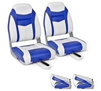 COSTWAY Foldable Boat Chairs, Low/High Back Fishing Seat with 10cm/15cm Thick Cushion, Long Fixation Strap and Ergonomic Backrest (High Back, 10cm Thich Cushion, Blue, 2 Pcs)