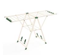 COSTWAY Foldable Clothes Drying Rack, 2-Level Clothes Airer Dryer Horse with Height-Adjustable Wings, Sock Clips and Shoe Racks, Indoor Outdoor Freestanding Metal Laundry Rack (Beige, 163x56x99-158cm)