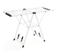 COSTWAY Foldable Clothes Drying Rack, 2-Level Clothes Airer Dryer Horse with Height-Adjustable Wings, Sock Clips and Shoe Racks, Indoor Outdoor Freestanding Metal Laundry Rack (White, 141x56x99-148cm)