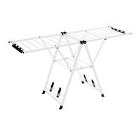 COSTWAY Foldable Clothes Drying Rack, 2-Level Clothes Airer Dryer Horse with Height-Adjustable Wings, Sock Clips and Shoe Racks, Indoor Outdoor Freestanding Metal Laundry Rack (White, 184x56x99-168cm)