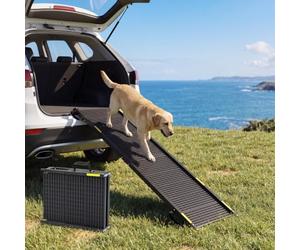 COSTWAY Foldable Dog Ramp, Portable Pet Car Stair with Non-Slip Surface | 164cm Long Dog Steps for Cars, SUVs, Trucks, Supports Up to 100kg, Black