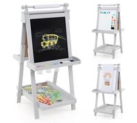 Costway Foldable Easel Kids 3-In-1 Double-Sided Art Easel W/chalkboard-Grey
