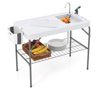 Costway Foldable Fish Cleaning Table 2 in 1 Outdoor Workstation w/ Sink in White COSTWAY White