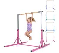 COSTWAY Foldable Gymnastics Bar, 90-150cm Height Adjustable Training Bar with Easy Moving Wheels and Non-slip Feet, Home Gym Equipment for Kids Juniors, 100kg Weight Capacity