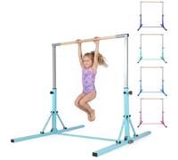 COSTWAY Foldable Gymnastics Bar, 90-150cm Height Adjustable Training Bar with Easy Moving Wheels and Non-slip Feet, Home Gym Equipment for Kids Juniors, 100kg Weight Capacity