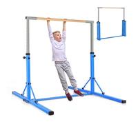 COSTWAY Foldable Gymnastics Bar, 90-150cm Height Adjustable Training Bar with Easy Moving Wheels and Non-slip Feet, Home Gym Equipment for Kids Juniors, 100kg Weight Capacity (Blue)