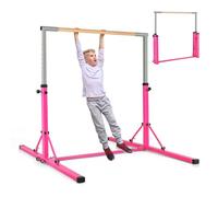 COSTWAY Foldable Gymnastics Bar, 90-150cm Height Adjustable Training Bar with Easy Moving Wheels and Non-slip Feet, Home Gym Equipment for Kids Juniors, 100kg Weight Capacity