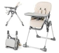 COSTWAY Foldable High Chairs for Babies and Toddlers, Adjustable Highchair with Footrest, Detachable Tray, Safety Harness, for 6 Months to 3 Years (Beige)