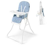 COSTWAY Foldable Highchair for Babies and Toddlers, Compact Lightweight High Chair with 3-Position Adjustable Tray & Footrest, Removable Seat Cushion (Blue)