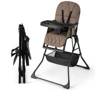 COSTWAY Foldable Highchair for Babies and Toddlers, Compact Lightweight High Chair with 3-Position Adjustable Tray & Footrest, Removable Seat Cushion (Coffee with Basket)