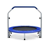 Costway Foldable Jumping Fitness Trampoline Exercise Rebounder W/ 4Level Adjustable Handle in Blue COSTWAY Blue