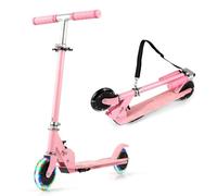 COSTWAY Foldable Kids Scooter, 2-Wheel Kick Scooter with Light Up Wheels, Adjustable Handlebar and Rear Brake, for Boys Girls Ages 3+ (with Carry Strap, Pink)
