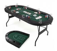 Costway Foldable Oval Poker Table for 8 Player Portable Card Board Game Table in Green COSTWAY Green