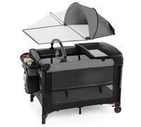 Costway Foldable Pack And Play Portable Baby Bassinet W/ Adjustable Heights Black