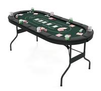 Costway Foldable Poker Table for 8 Players Portable Oval Card Board Game Table in Green COSTWAY Green