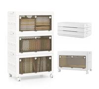COSTWAY Foldable Shoe Storage Box, 3/4-Tier Stackable Storage Bins with Lid & Lockable Wheels, 126L/168L Collapsible Shoe Boxes Closet Organizer Containers for Living Room Bedroom (3-Tier, 126L)