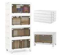 COSTWAY Foldable Shoe Storage Box, 3/4-Tier Stackable Storage Bins with Lid & Lockable Wheels, 126L/168L Collapsible Shoe Boxes Closet Organizer Containers for Living Room Bedroom (4-Tier, 168L)