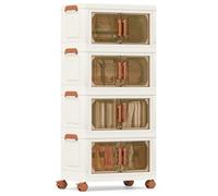 COSTWAY Foldable Shoe Storage Box, 3/4-Tier Stackable Storage Bins with Lid & Lockable Wheels, 210L/280L/156L/208L/57L/76L Collapsible Shoes Cabinet Closet Organizer Containers (4-Tier, 44x25x95cm)
