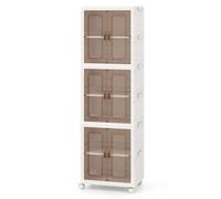 COSTWAY Foldable Shoe Storage Box, 6-Cube Stackable Storage Bins with Lid, Magnetic Doors & Lockable Wheels, 115L Collapsible Shoe Boxes Cabinet Closet Organizer Containers for Living Room Bedroom