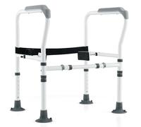 COSTWAY Foldable Toilet Safety Frame, Height & Width Adjustable Toilet Handrail Support Aids with Fixed Strap, Non-Slip Bathroom Toilet Frame Safety Rails Stand for Eldery Handicap Disabled (Grey)
