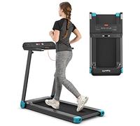 COSTWAY Foldable Treadmill, Compact Walking Running Machine with APP Control, Bluetooth Speaker, 12 Preset Programs, LED Display & Device Holder, Motorized Treadmills for Home Office (Blue)