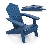 Costway Folding Adirondack Chair Patio HIPS Oversized Chair w/ Wide Armrests in Navy COSTWAY Navy