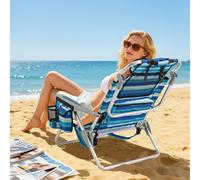 Costway Folding Beach Chair Aluminum Frame Camping Chair w/ Cooler Bag in Blue COSTWAY Blue