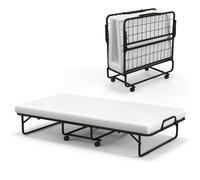 Costway Folding Bed Rollaway Guest Bed Fold up Sleeper Bed W/ 10cm Memory Foam Mattress & 4 Universal Wheels in White COSTWAY White