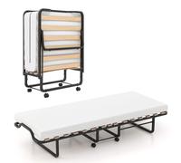 Costway Folding Bed w/ Mattress Portable Foldable Guest Bed Portable Rollaway Bed in White | Size: Cot Bed COSTWAY White Cot Bed
