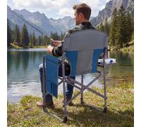 Costway Folding Camping Chair Padded Portable Directors Chair w/ Side Table in Navy COSTWAY Navy