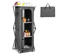 COSTWAY Folding Camping Cupboard, 90cm/120cm/139cm Tall Portable Storage Cabinet Organizer with 3 Shelves & Carry Bag, Quick Set-up Kitchen Cook Table for Outdoor BBQ, Supports 30kg (63x45x139cm)